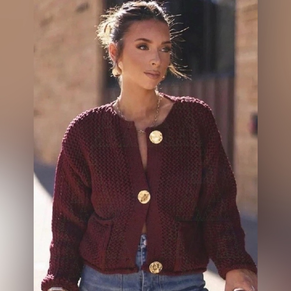 Zara Maroon Chunky knit cardigan S